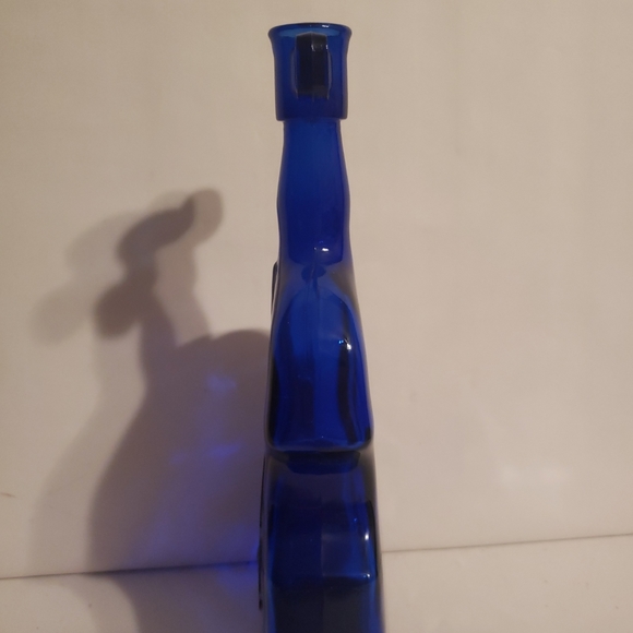 Vintage Cobalt Blue Glass Bottle Violin Shaped 8" Tall Decanter Fiddle, #5 - Picture 3 of 4